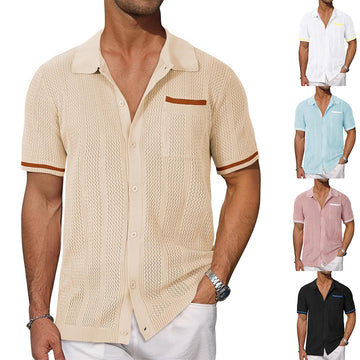 Short-sleeved Shirt Pocket Hollow Breathable Cool Summer Men's Casual Jacket Cardigan